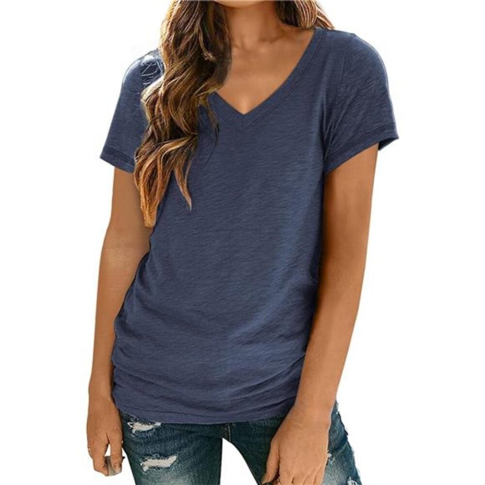 Womens T Shirts Short Sleeve V Neck Tops Female Summer Trendy Soft Tees Casual